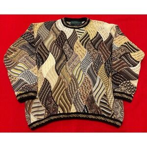 Tundra Canada Geometric Patchwork Knit Sweater Men's XL Earth Tones